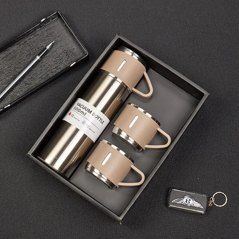 3 Cup Double Layer Stainless Steel Vacuum Flask Set